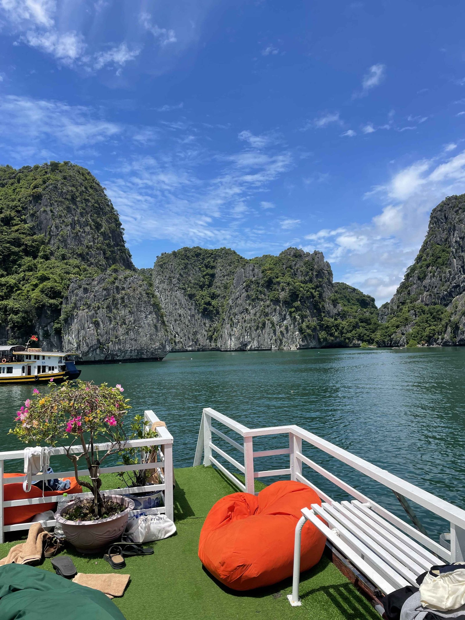 Picture taken from boat showing rocky terrain in ocean